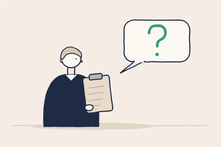 An examiner with a clipboard asking a question