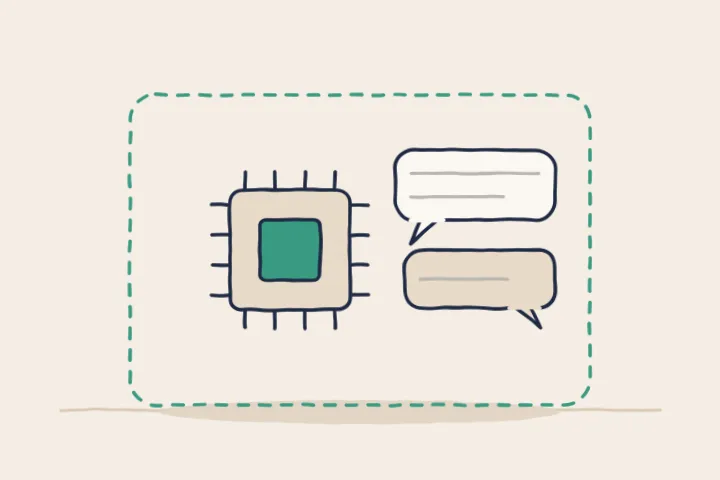 An AI model chip and a chat inside a boundary line